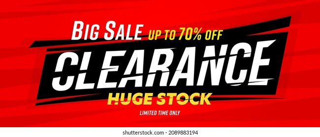 Huge stock clearance super sale header banner template. Big sale poster with special offer limited in time