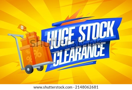 Huge stock clearance vector web banner template with boxes on a shopping cart, shipping service concept