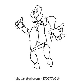 Huge stone monster. Vector illustration, doodle, black lines.