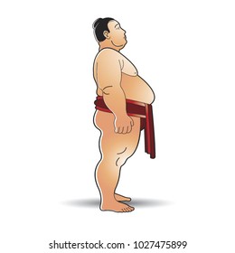 huge sumo wrestler standing strait side view vector cartoon