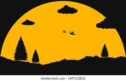 Huge sun set evening landscape background 