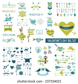 Huge Valentine's Day Set - over 100 elements - Hearts, Arrows, Keys, Cupids, Labels - in vector