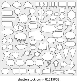 Huge vector cartoon speech bubble set with blank copy space and black outlines