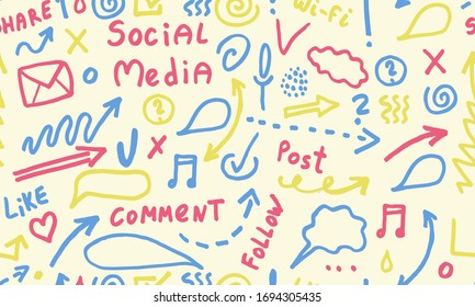 Huge vector set of business, social, technology hand drawn elements doodles and icons
