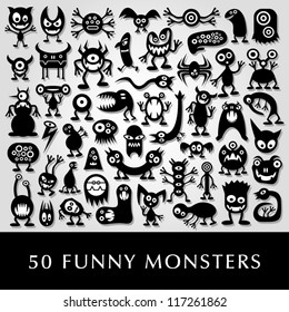 Huge vector set of funny cartoon monsters.