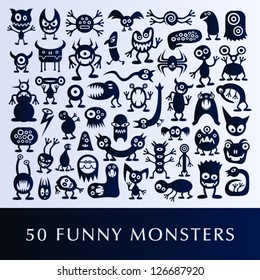 Huge vector set of funny cartoon monsters.