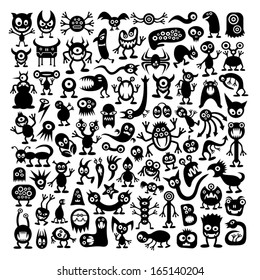 Huge vector set of funny cartoon monsters.