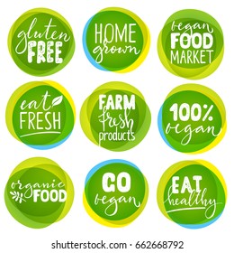 Huge vector set of vegetarian labels with lettering. Vegan food stickers. 