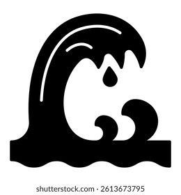 Huge water wave solid icon, insurance event concept. Vector graphics. Ocean tsunami, natural disaster sign on white background, glyph style mobile or design