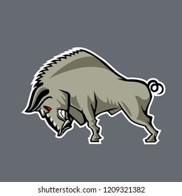 Huge wild boar. Cartoon  style.