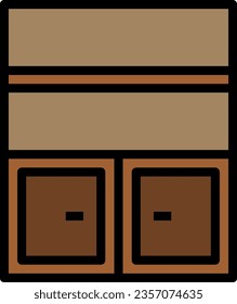 Huge Wooden Cupboard With Drawers Vector Icon