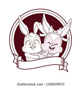 Hugged rabbits cartoon