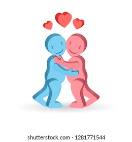 hugging 3d figures of people without a background. Clip art