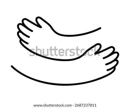 Hugging arms simple outline logo design. Black and white hand drawn line art of warm embrace. Cute cartoon vector illustration.