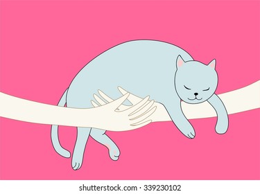 hugging cat. Colored vector illustration