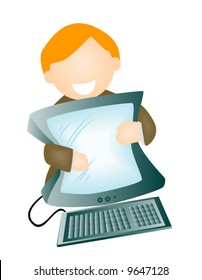 Hugging Computer - Vector Icon