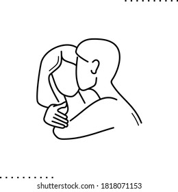 hugging couple, kiss and tenderness  vector icon in outline