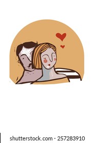 hugging couple in love, date, romantic and lovly cartoon illustration