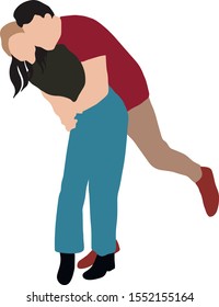hugging couple on wihite background.  Cute couple in love. Isolated vector illustration in hand drawn style.