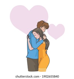 Hugging couple. Sweet couple in love. Hand drawn style vector.