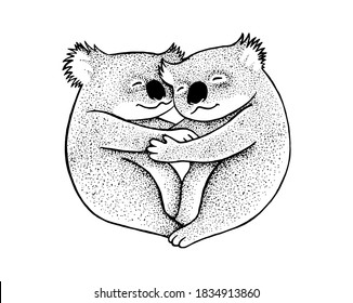 Hugging Cute Koalas. Isolated on clean background. Vector hand drawn illustration.