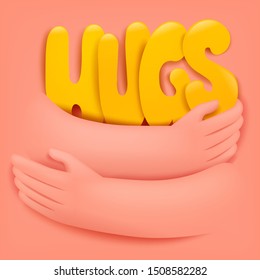 Hugging day international holiday greeting card with hugs title. Vector illustration