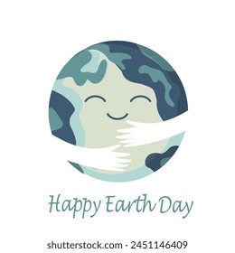 Hugging Earth, hands holding planet. Vector illustration isolated on white background. Happy Earth day.