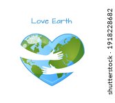 Hugging Earth in heart shape, hands holding Earth. Save our planet. World Environment day or Earth day concept. Vector illustration isolated on white background