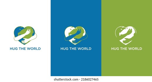 Hugging Earth in heart shape, hands holding Earth. Save our planet. World Environment day or Earth day concept. Vector illustration