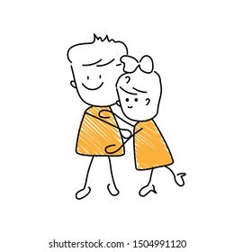 Hugging emoji character. Editable line hugging character.