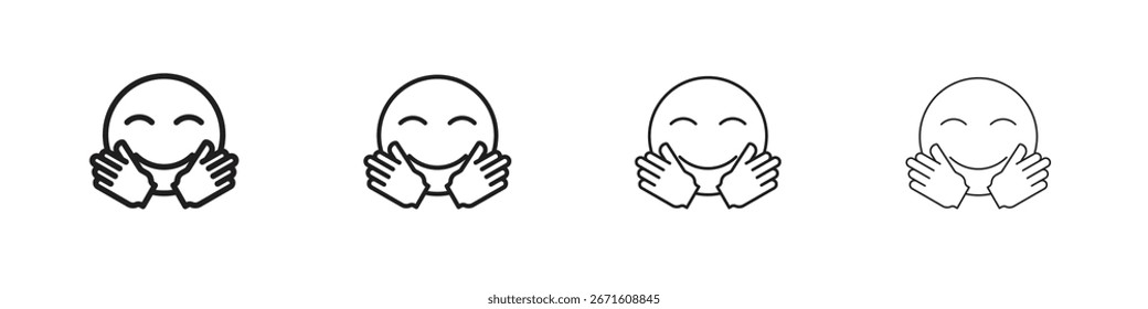 Ilustración vectorial de icono de emoji abrazador, icono de diseño de línea. Trazos editables.