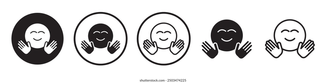 Hugging emoji line icon vector set.
