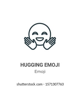 Hugging emoji outline vector icon. Thin line black hugging emoji icon, flat vector simple element illustration from editable emoji concept isolated on white background