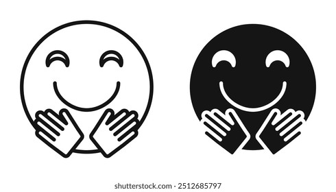 Hugging emoji in set in black and blue color