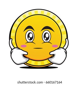 Hugging face coin cartoon character vector illustration