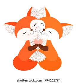 Hugging Fox Postcard Vector illustration