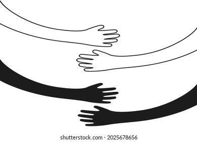 Hugging hands. Arm embrace, belief togetherness unique relationship hugged hands vector isolated concept