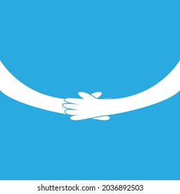 Hugging hands. Arm embrace, belief togetherness unique relationship hugged hands vector isolated concept