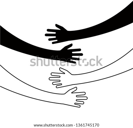 Hugging hands. Arm embrace, belief togetherness unique relationship hugged hands vector isolated concept