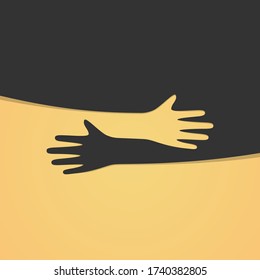 Hugging hands. Arm embrace, relationship hugged hands