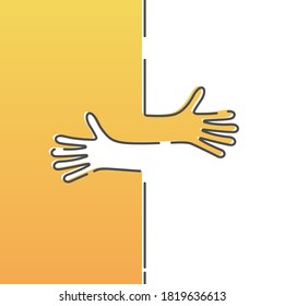 Hugging hands. Arm embrace, relationship hugged hands