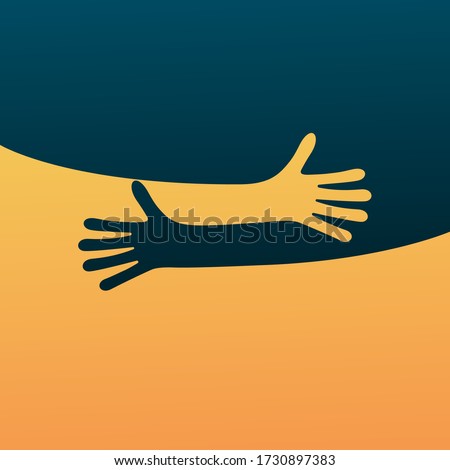 Hugging hands. Arm embrace, relationship hugged hands