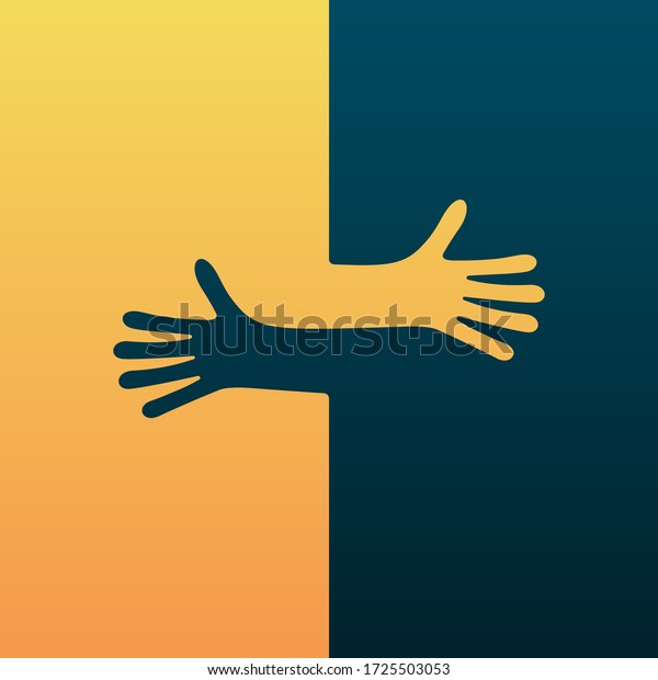 Hugging\
hands. Arm embrace, relationship hugged\
hands