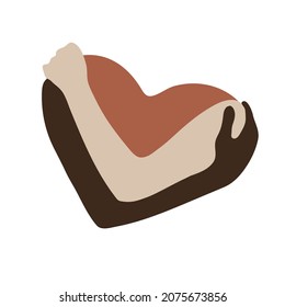 Hugging hands. Diverse hands hugging heart showing love, equality and care. Love concept flat vector illustration.  