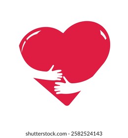 hugging heart red white vector design