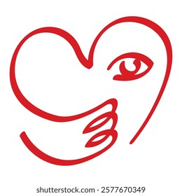 Hugging heart St Valentine's Day sign vector illustration