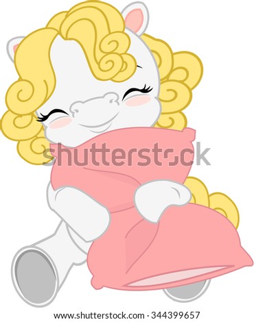 Hugging her pillow.