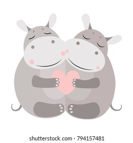 Hugging Hippo Postcard Vector illustration