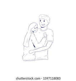 hugging lover illustration vector hand drawing 