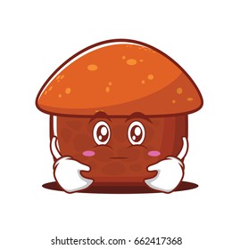 Hugging mushroom cake cartoon character vector illustration